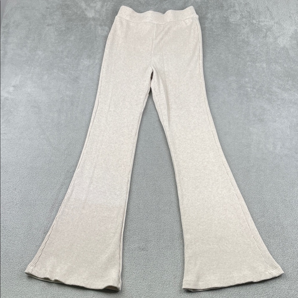 MWL Madwell M High Waist Cotton Stretch Cream Flared Ribbed Pants